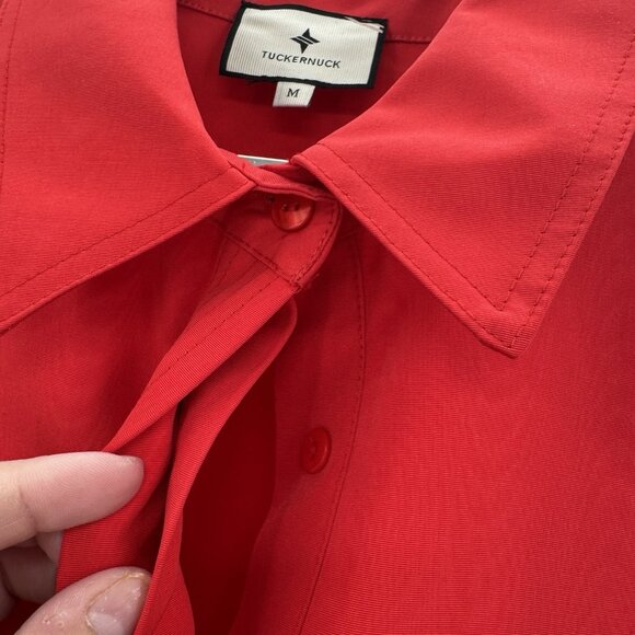 Tuckernuck Red Chloe Midi Dress sz M A-Line Collared Button Down **NO BELT** - Picture 4 of 9
